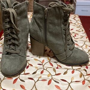 Olive Green Suede Ankle Boots